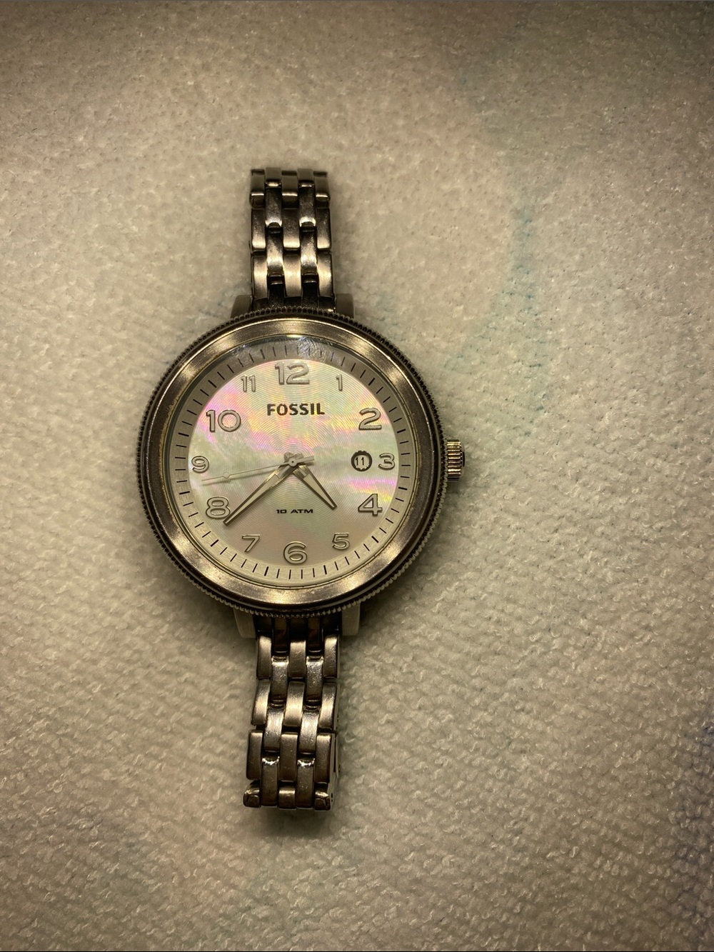 Fossil Silver Watch with Iridescent Mother-of-Pearl Dial